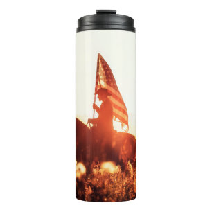 Western - cowboy portrait with USA flag Thermal Tumbler