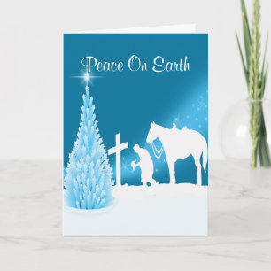Western Cowboy Praying At Cross Holiday Card