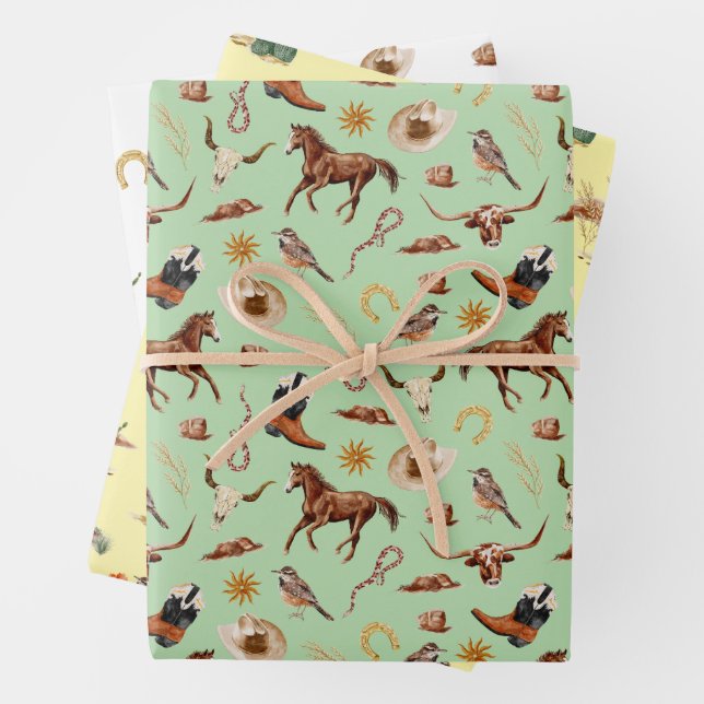 Western Cowboy Ranch Wrapping Paper Sheet (In situ)