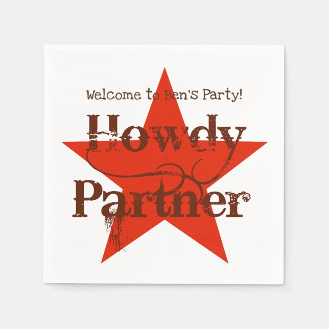 Western Cowboy Red Star Birthday Party Napkins (Front)
