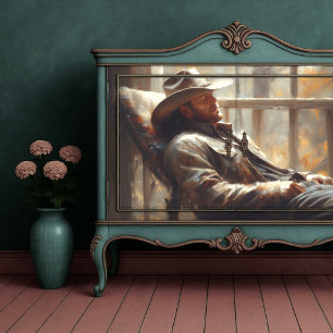 Western Cowboy Resting in Rustic Autumn Decoupage Tissue Paper