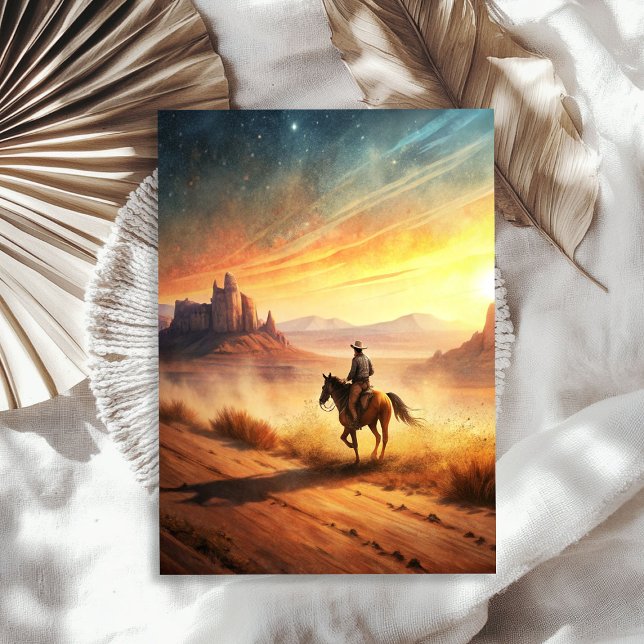 Western cowboy riding a horse on the prairie tissue paper (Western cowboy riding a horse on the prairie tissue paper)