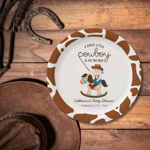 Western Cowboy Rocking Horse Boy Baby Shower  Paper Plate