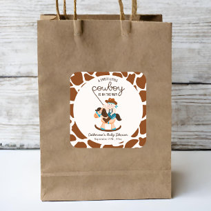 Western Cowboy Rocking Horse Boy Baby Shower Square Sticker