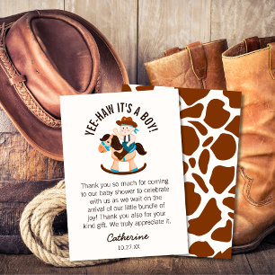 Western Cowboy Rocking Horse Boy Baby Shower  Thank You Card