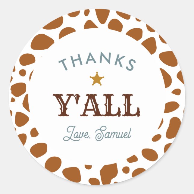 Western Cowboy Rodeo Birthday Brown Thank You  Classic Round Sticker (Front)
