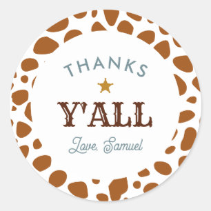 Western Cowboy Rodeo Birthday Brown Thank You  Classic Round Sticker