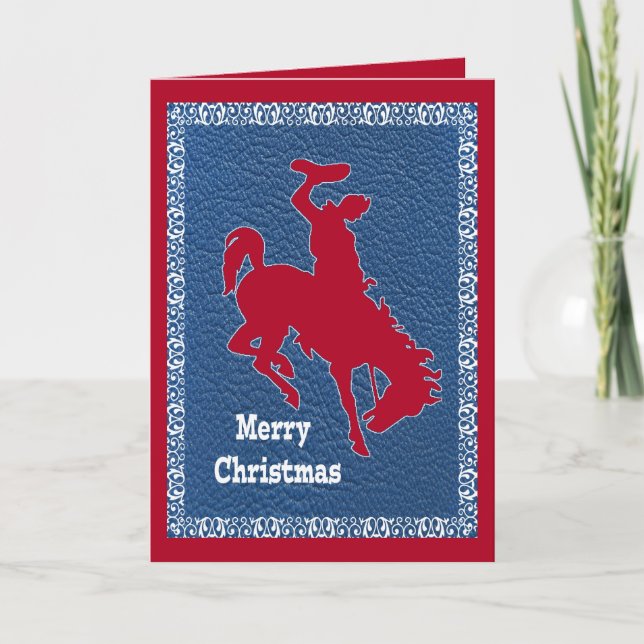 Western Cowboy Rodeo Bronc Rider Faux Leather Card (Front)