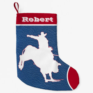 Western Cowboy Rodeo Bull Riding  Faux Leather Small Christmas Stocking