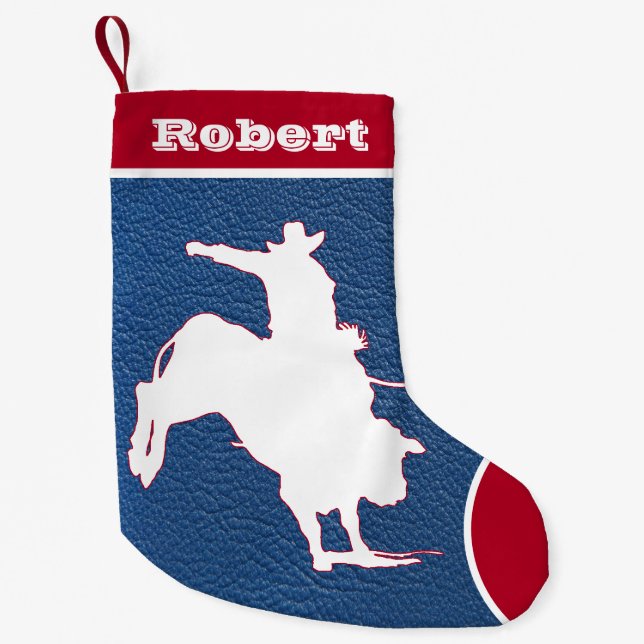 Western Cowboy Rodeo Bull Riding  Faux Leather Small Christmas Stocking (Front)