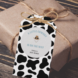 Western Cowboy Rodeo Cow Print Boy Baby Shower Gift Tags
