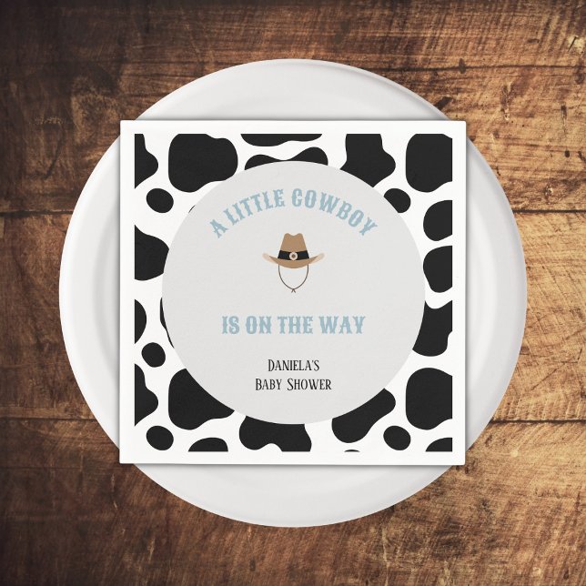 Western Cowboy Rodeo Cow Print Boy Baby Shower Napkin (little cowboy baby shower napkins cowprint western wild west rodeo)