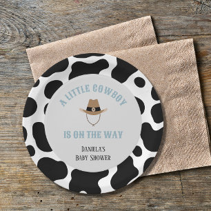 Western Cowboy Rodeo Cow Print Boy Baby Shower Paper Plate