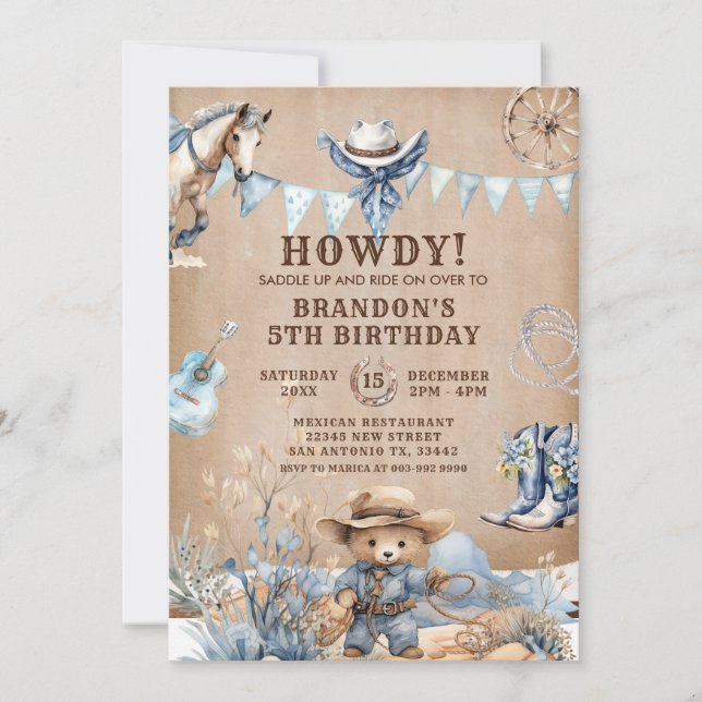 Western Cowboy Rodeo Kids Birthday Invitations (Front)