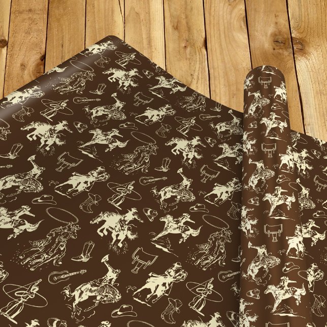 Western Cowboy Rodeo Pattern Dark Brown Wrapping Paper (Creator Uploaded)