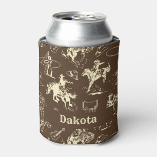 Western Cowboy Rodeo Personalised Dark Brown Can Cooler