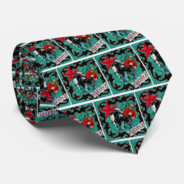 Western Cowboy Rodeo Steer Wrestling Necktie (Rolled)