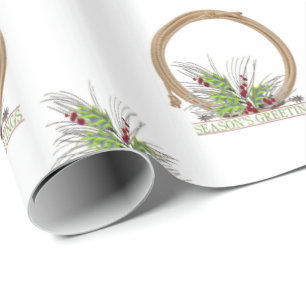 Western Cowboy Rope Christmas Wreath Wrapping Paper