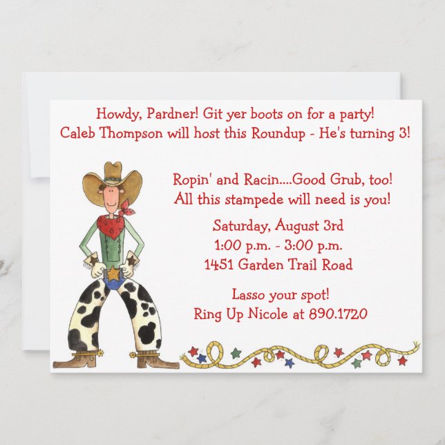 Western Cowboy Roundup Birthday Party Invitation (Front)