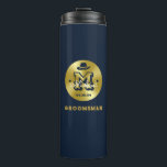 Western Cowboy Rustic Blue Gold Monogram Groomsmen Thermal Tumbler<br><div class="desc">Personalised gifts for groomsmen and best man with western cowboy theme. Decorated with cowboy hat with vintage western font. Text and colour are editable using the Design Tool to fit your occasion. Get this customise gift for wedding,  bachelor party,  engagement party or any other special occasions.</div>