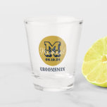 Western Cowboy Rustic Groomsmen Name Monogram Shot Glass<br><div class="desc">Personalised gifts for groomsmen with western cowboy theme. Decorated with cowboy hat with vintage western font. Text and colour are editable using the Design Tool to fit your occasion. Get this customise gift for wedding,  bachelor party,  engagement party or any other special occasions.</div>