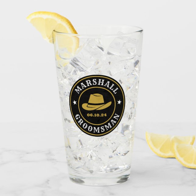 Western Cowboy Rustic Logo Personalised Groomsmen Glass (Front Ice)