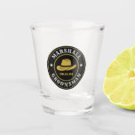 Western Cowboy Rustic Logo Personalised Groomsmen Shot Glass<br><div class="desc">Personalised gifts for groomsmen with western cowboy theme. Decorated with cowboy hat with vintage western font. Text and colour are editable using the Design Tool to fit your occasion. Get this customise gift for wedding,  bachelor party,  engagement party or any other special occasions.</div>