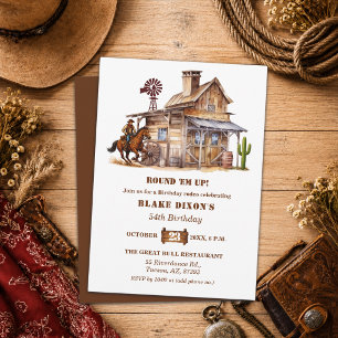 Western Cowboy Saloon 54th Birthday Party Invitation
