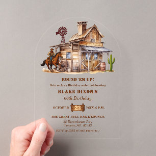 Western Cowboy Saloon 60th Birthday Party Acrylic Invitations