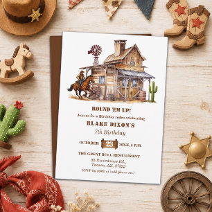 Western Cowboy Saloon 7th Birthday Party Invitation