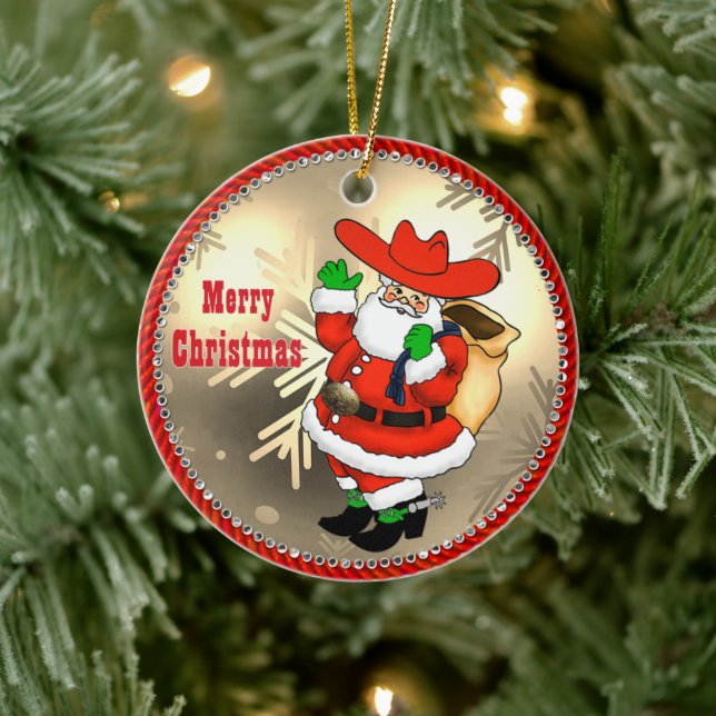 Western Cowboy Santa Ceramic Tree Decoration (Tree)