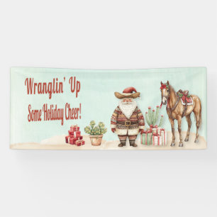 Western Cowboy Santa Christmas Holiday Banner