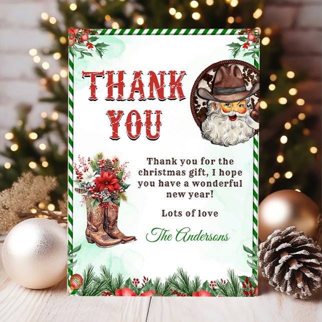 Western Cowboy Santa Christmas Party Thank You Card (Creator Uploaded)