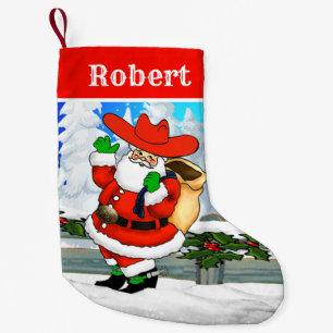 Western Cowboy Santa Winter Scene Small Christmas Stocking