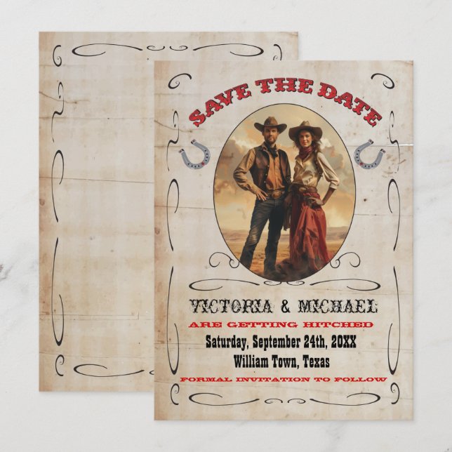 Western Cowboy Save the Date Invitation (Front/Back)