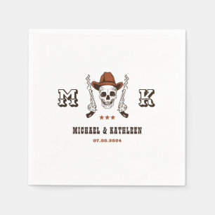 Western Cowboy Skull Monogram Boho Country Wedding Napkin