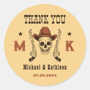 Western Cowboy Skull Monogram Country Wedding Classic Round Sticker