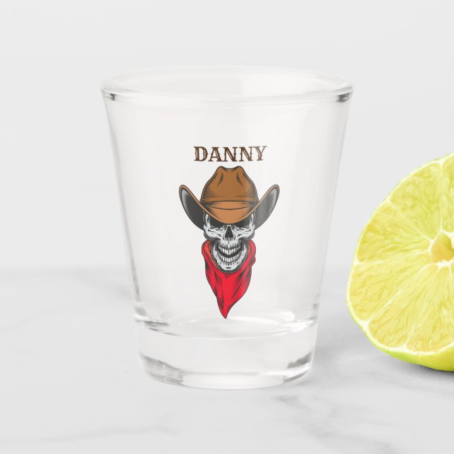 Western Cowboy Skull With name Design Shot Glass (Front)