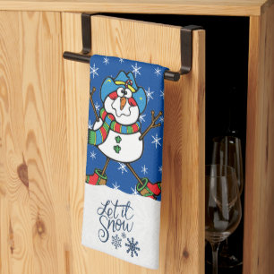 Western Cowboy Snowman Christmas Tea Towel