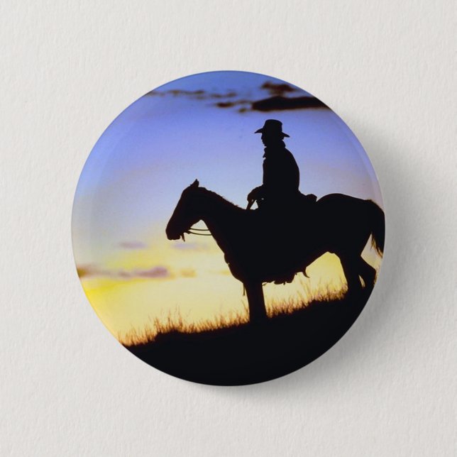 Western Cowboy Sunset Silhouette 6 Cm Round Badge (Front)