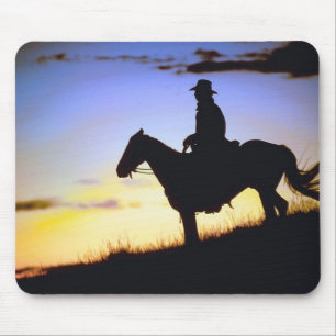 Western Cowboy Sunset Silhouette Mouse Mat