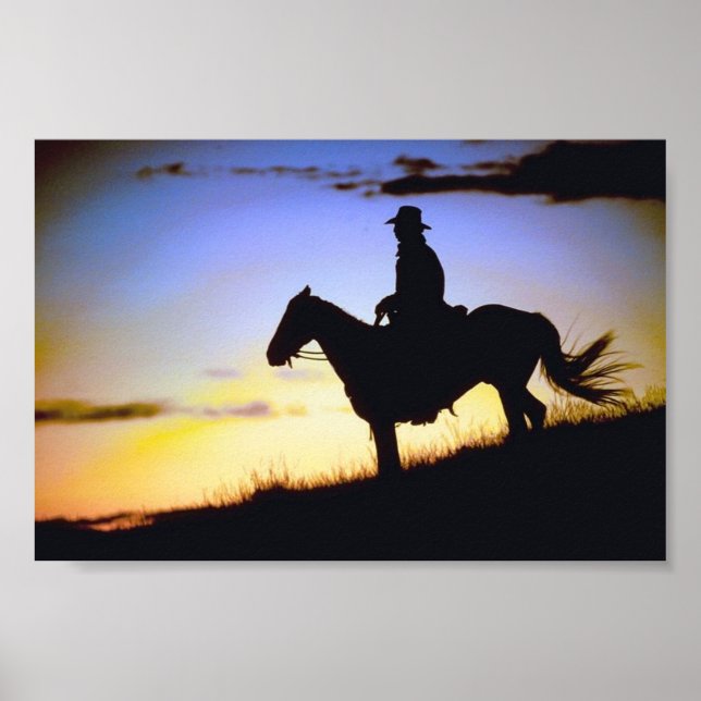 Western Cowboy Sunset Silhouette Poster (Front)