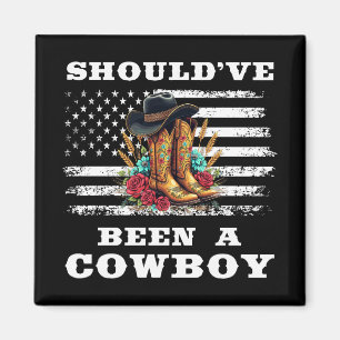 Western Cowboy USA Flag I Should Have Been Cowboy Magnet