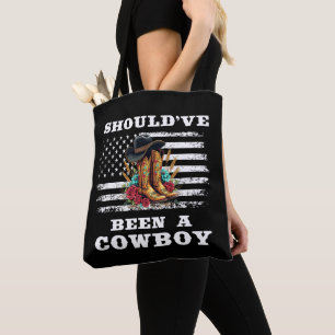 Western Cowboy USA Flag I Should Have Been Cowboy Tote Bag
