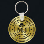 Western Cowboy Vintage Gold Monogram Groomsmen Key Ring<br><div class="desc">Personalized gifts for groomsmen and best man with western cowboy theme. Decorated with cowboy hat with vintage western font. Text and color are editable using the Design Tool to fit your occasion. Get this customize gift for wedding,  bachelor party,  engagement party or any other special occasions.</div>