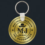 Western Cowboy Vintage Gold Monogram Groomsmen Key Ring<br><div class="desc">Personalized gifts for groomsmen and best man with western cowboy theme. Decorated with cowboy hat with vintage western font. Text and color are editable using the Design Tool to fit your occasion. Get this customize gift for wedding,  bachelor party,  engagement party or any other special occasions.</div>