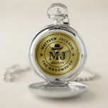 Western Cowboy Vintage Gold Monogram Groomsmen Pocket Watch<br><div class="desc">Personalised gifts for groomsmen with western cowboy theme. Decorated with cowboy hat with vintage western font. Text and colour are editable using the Design Tool to fit your occasion. Get this customise gift for wedding,  bachelor party,  engagement party or any other special occasions.</div>