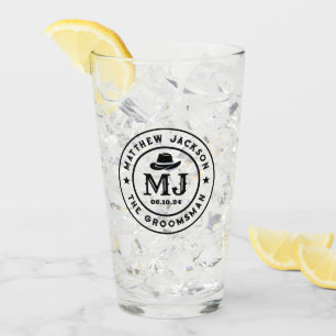 Western Cowboy Vintage Logo Monogram Groomsmen Glass