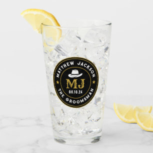 Western Cowboy Vintage Logo Personalised Groomsmen Glass