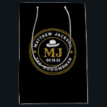Western Cowboy Vintage Logo Personalised Groomsmen Medium Gift Bag<br><div class="desc">Personalised gifts for groomsmen with western cowboy theme. Decorated with cowboy hat with vintage western font. Text and colour are editable using the Design Tool to fit your occasion. Get this customise gift for wedding,  bachelor party,  engagement party or any other special occasions.</div>